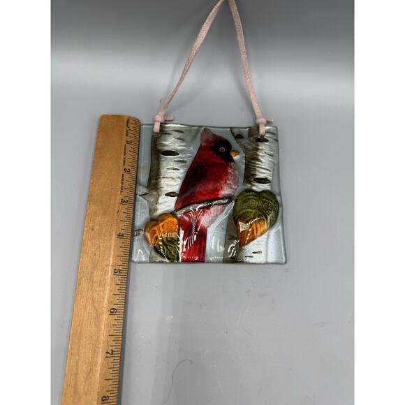 Fused Glass Cardinal Wall Hanging Tile Art Bird Nature Rustic Handmade Decor - Picture 3 of 4